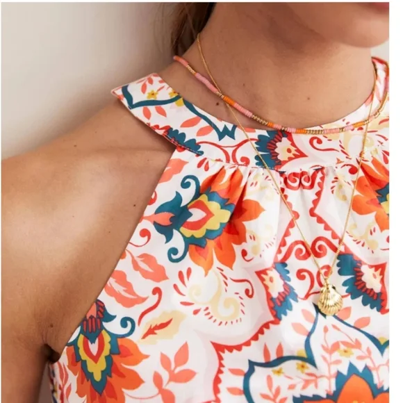 Boden Orange and Cream Floral Crop Top - Picture 5 of 14
